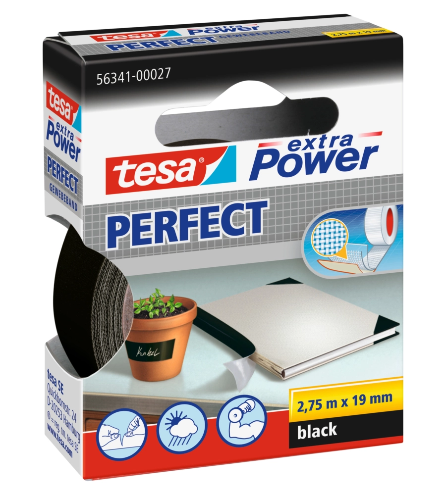 Nastro adesivo "extra power" colore nero, 2,75 mt x 19 mm - tesa